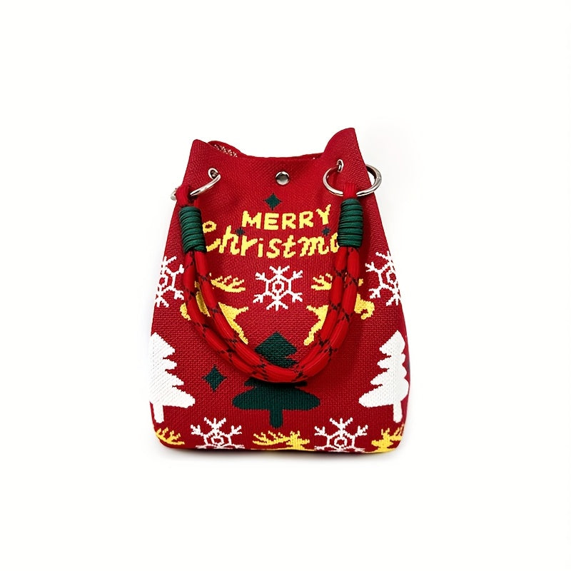 Gingerbread for Man Knitted Handbag/Festive Red & Checkered Design with Magnetic Closure, Removable Strap, and Golden Accents/Perfect Christmas Gift for Women, Holiday Accessory, Playful Design, Magnetic Closure Bag