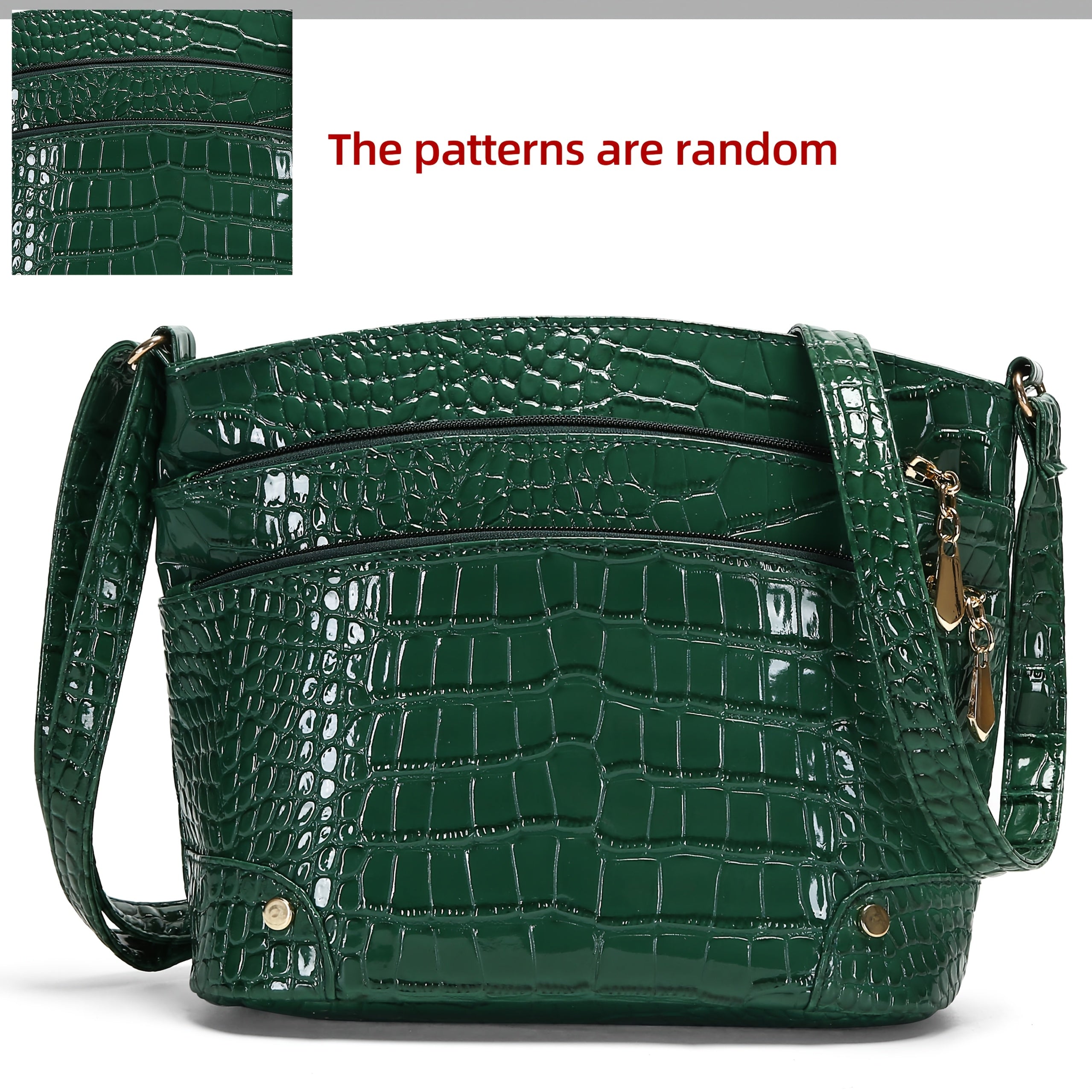 Shiny Crocodile Pattern Women'S Bag, PU Soft Shoulder Bag, Multi-Layer Crossbody Bag, Stylish And Versatile Large Capacity Bucket Bag.