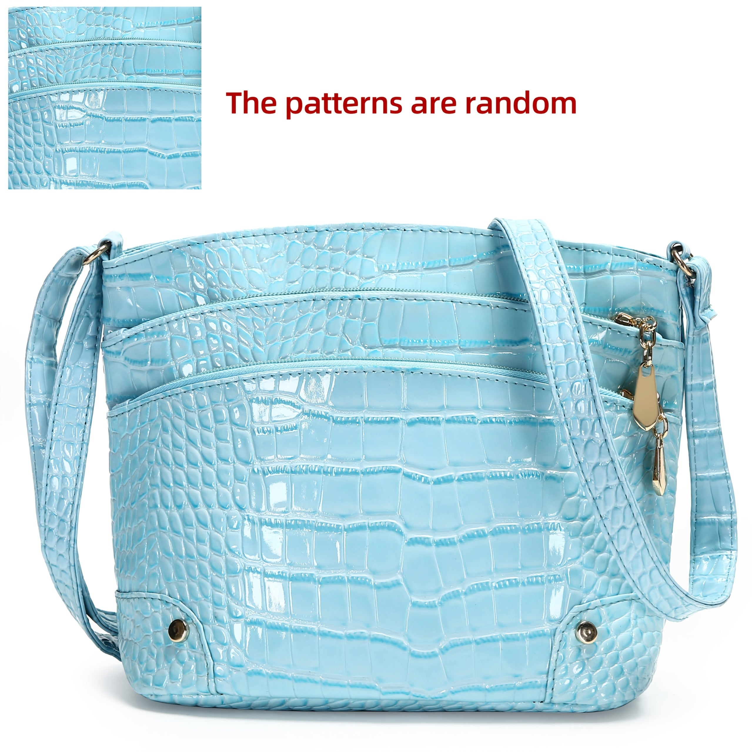 Shiny Crocodile Pattern Women'S Bag, PU Soft Shoulder Bag, Multi-Layer Crossbody Bag, Stylish And Versatile Large Capacity Bucket Bag.