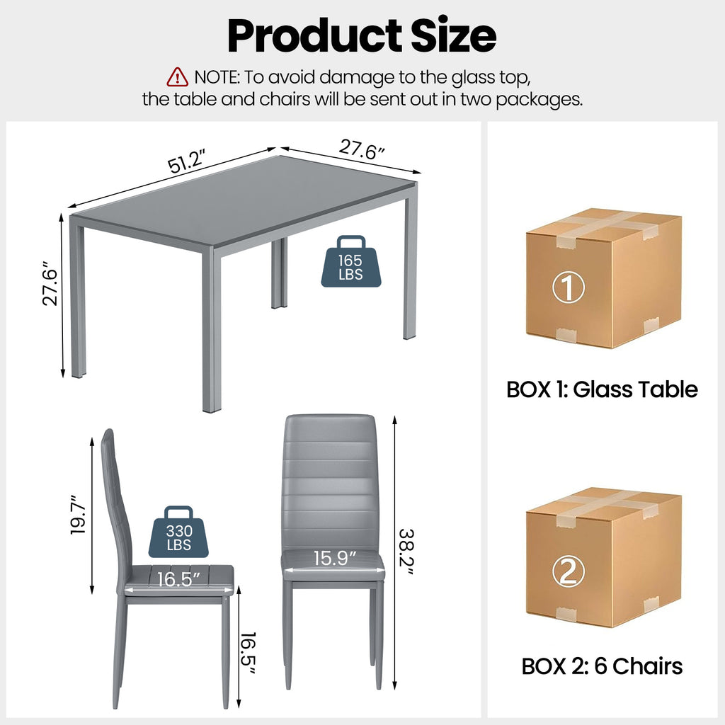 7-Piece Modern Glass Dining Table