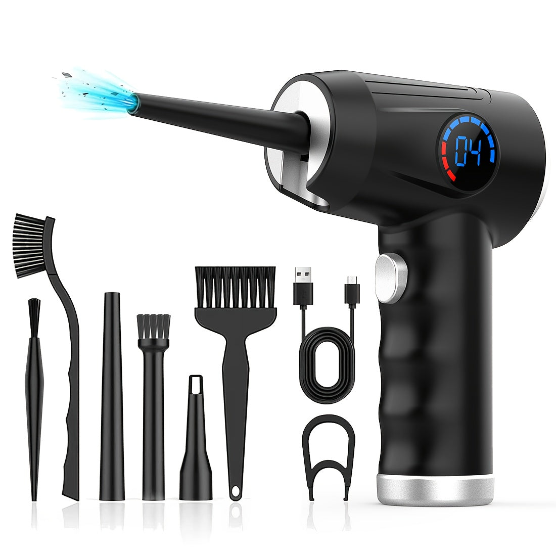 Cordless Electric Air Duster with 51000 RPM High-Power Blower, 4-Speed Adjustable & LCD Display, 3000mAh Fast Charging, 15-45 Min Runtime, USB-Powered Portable Cordless Vacuum Cleaner for Computers, Keyboards, TVs, Gaming Con