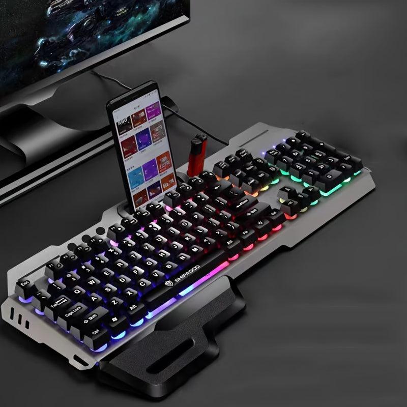 Ergonomic Gaming Keyboard with Hair Light - Ambidextrous Wired Keyboard for E-Sports and Office, Universal USB Plug-in, No Battery Required