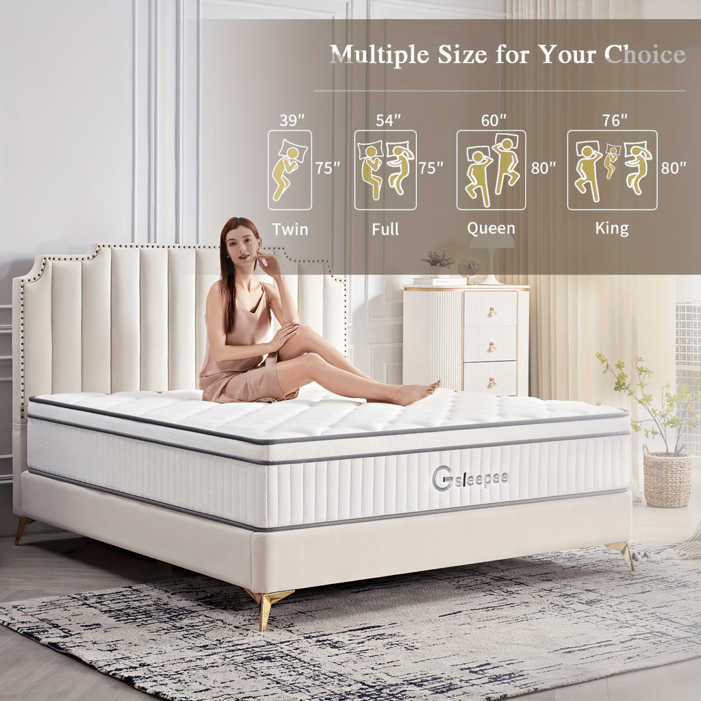 Gsleepee Hybrid Memory Foam Mattress - Twin/Full/Queen/King Size, Soft & Comfortable with Medium Firm Support, Motion Isolation, Allergy-Friendly, Quiet Sleep, Easy Transport in a Box, Available in 8/10/12/14 Inch Thicknesses