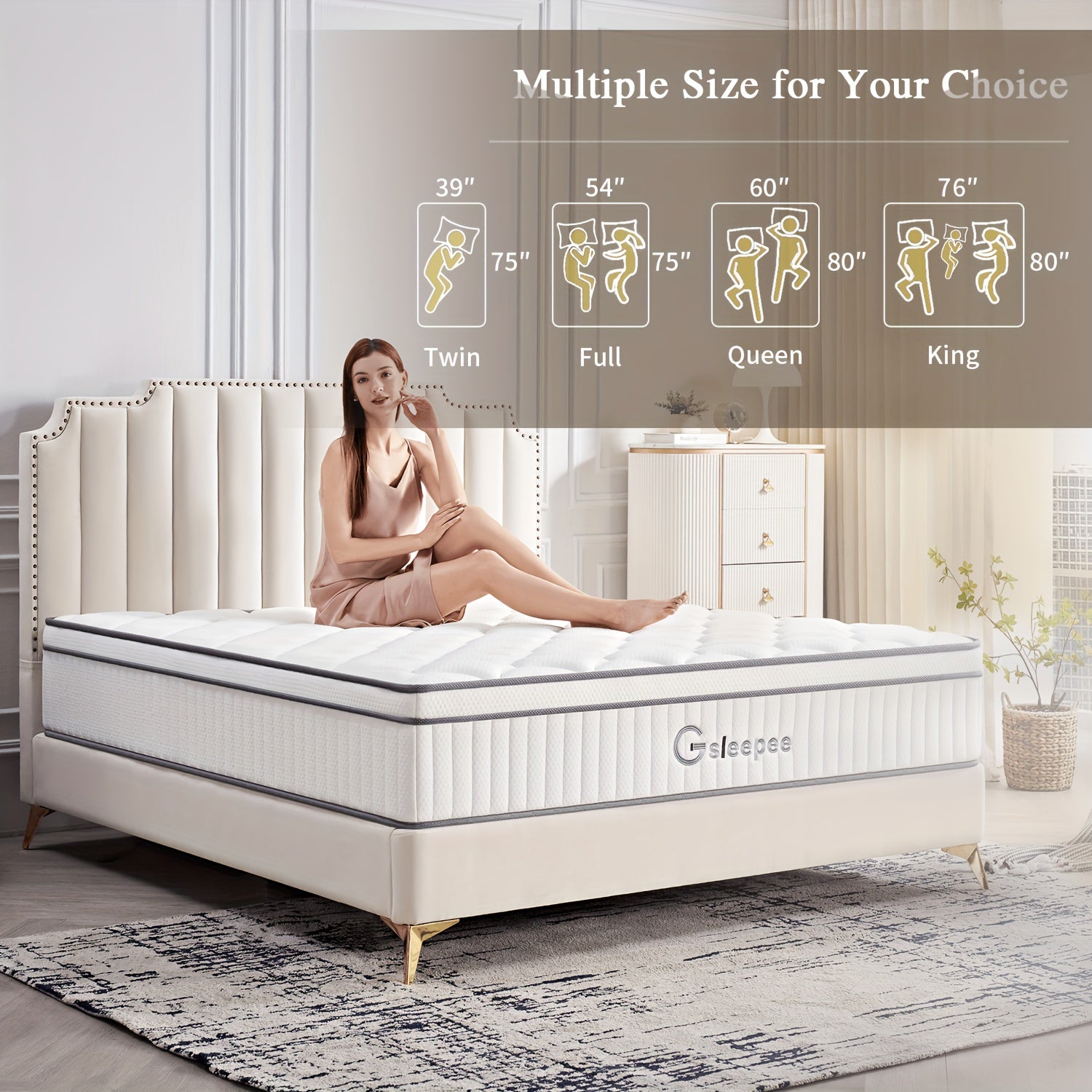 Gsleepee Hybrid Memory Foam Mattress - Twin/Full/Queen/King Size, Soft & Comfortable with Medium Firm Support, Motion Isolation, Allergy-Friendly, Quiet Sleep, Easy Transport in a Box, Available in 8/10/12/14 Inch Thicknesses