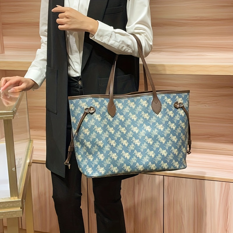 Elegant Floral Tote Bag with Red Interior, Large Capacity, Golden-Tone Hardware, And Detachable Shoulder Strap - Ideal for Daily Travel And Commuting, Travel Tote Bag | Floral Print Tote | Durable Handles, Tote Bag