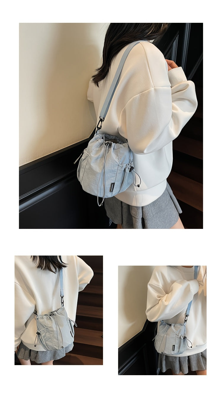 Women's Lightweight Crossbody Bag, Convertible Clutch Purse with Adjustable Strap, Drawstring Closure, Side Mesh Pocket, Compact Everyday Bag for Women, Travel, Work, Dates, Available in Purple, Black, Green, Blue, Khaki, Ide