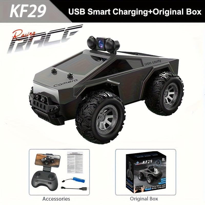 1/28 Scale FPV RC Truck with Camera & Live Video, 2.4GHz Remote Control Car with FPV Goggles-like View, Alloy-Body Style (Plastic), Anti-Interference System, 2-Speed Modes & Flashing Lights - Controlled for Boys & Adults (Gif