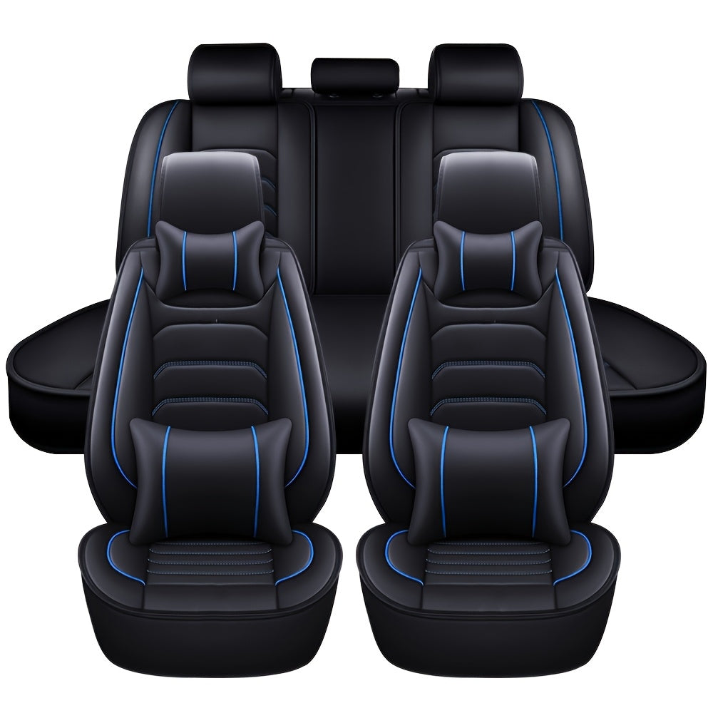 5-Seat Full Set Faux Leather Car Seat Covers - Waterproof All-Weather Protection, Full Surrounded Cushion Protector with Soft Foam Padding, Precise Fit for Cars, Trucks, Sedans & SUVs - Easy Installation, Durable Automotive I