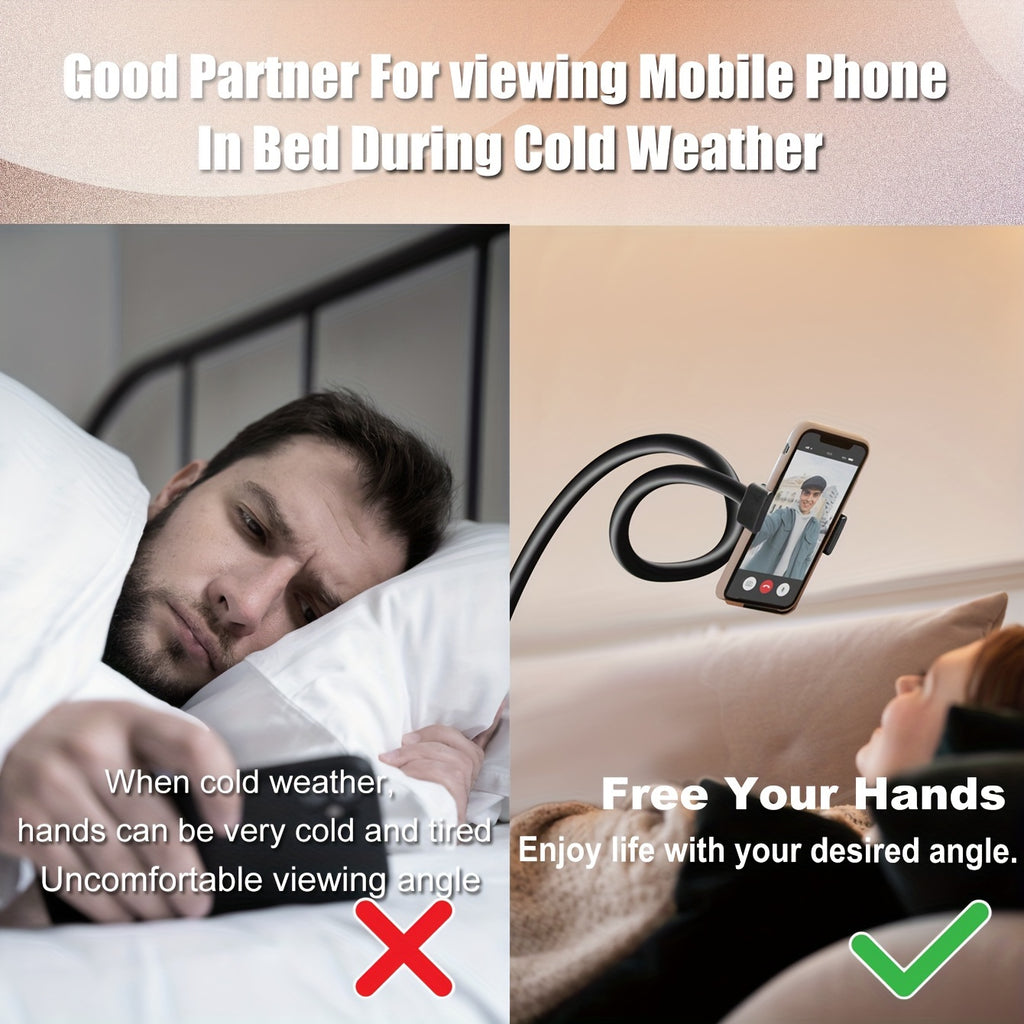 Waterproof FlexiGooseneck 1pc Cell Phone Holder - Universal Clamp Mount for 3.5-6.7" Devices, Bendable Arm Stand - Ideal for Bed, Desk, Sofa, Table, Headboard, Hands-Free Viewing, Perfect Christmas Gift