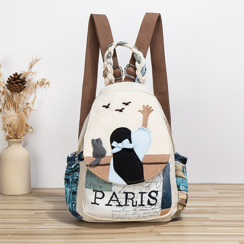 Randomly Cut Bohemian Style Ethnic Style Multi-color Cute Kitten And Goose Double Shoulder Backpack Personality Fashion Backpack