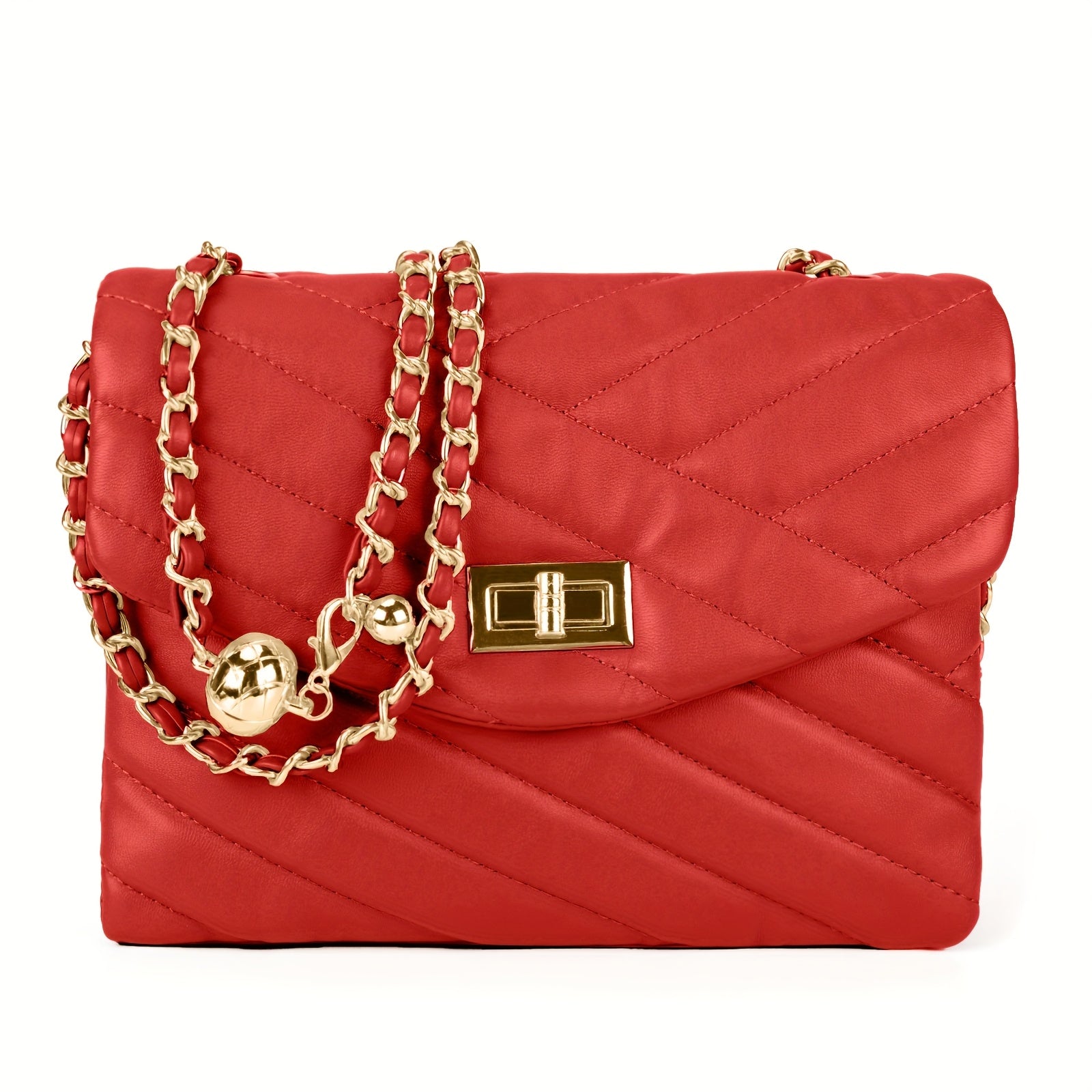 New Fashion Diamond Lattice Soft Chain Bag, Leisure And Simple With Pure Color PU Ladies Daily Travel Crossbody Bag