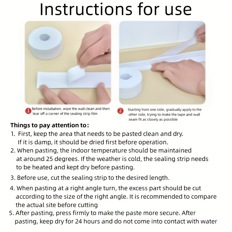 2 Rolls Heavy-Duty Self-Adhesive Bathtub and Toilet Sealing Tape - Waterproof Edge Protector, Suitable for Bathroom Shower Sink Floor Wall Caulking | Moisture Resistant Easy to Apply Long Lasting Adheisve|Bathwater Proof Smoo