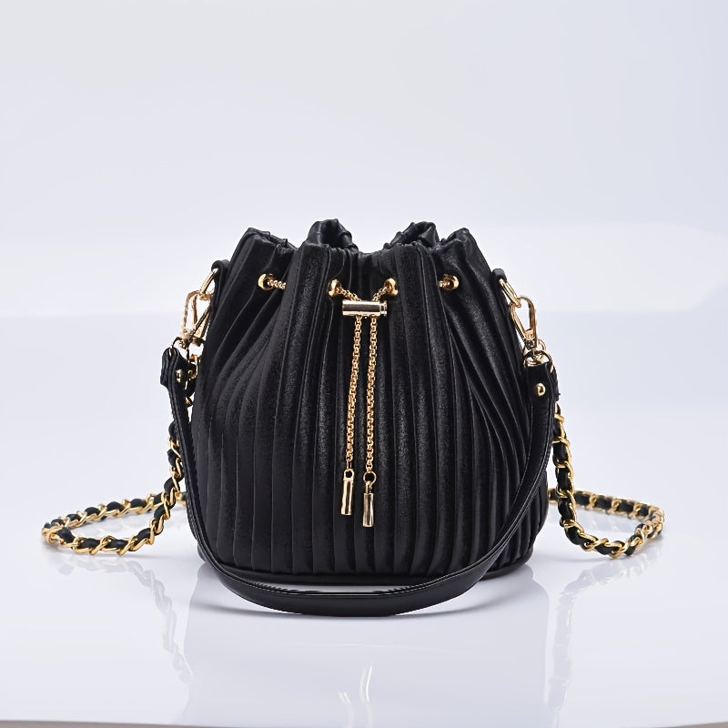 [Versatile Purse, Chic Design] Women's Shoulder Bag with Detachable Chain Strap - Elegant Synthetic Purse, Drawstring Closure, for Everyday, Formal, Party - Available in Beige, Gray, Pink, Green, White, Purple, Black - Women'