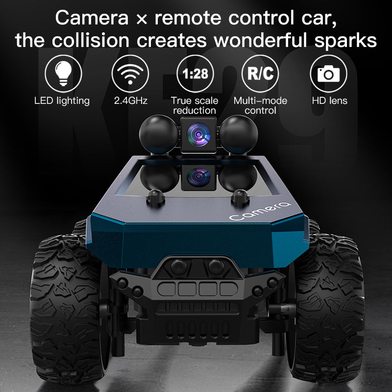 1/28 Scale FPV RC Truck with Camera & Live Video, 2.4GHz Remote Control Car with FPV Goggles-like View, Alloy-Body Style (Plastic), Anti-Interference System, 2-Speed Modes & Flashing Lights - Controlled for Boys & Adults (Gif