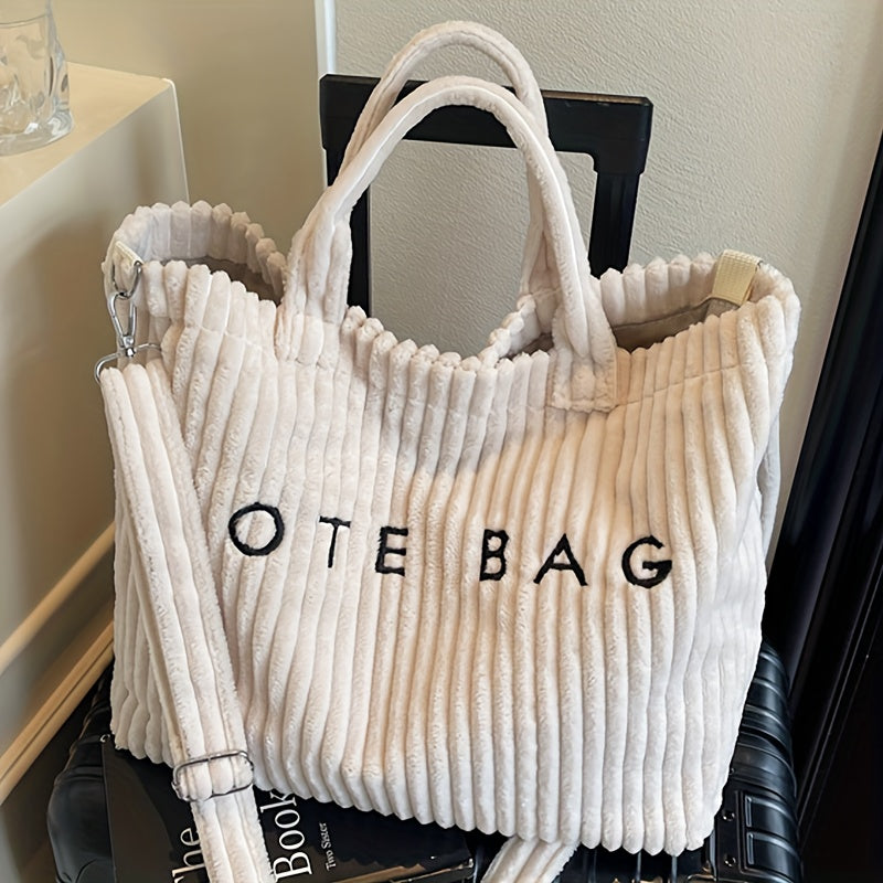 Women's Corduroy Tote Bag with Adjustable Strap & Closure - Soft Large Capacity Handbag for, Phone & Wallet - Corduroy Purse in,,,, | Gift-Ready for //Casual Use -