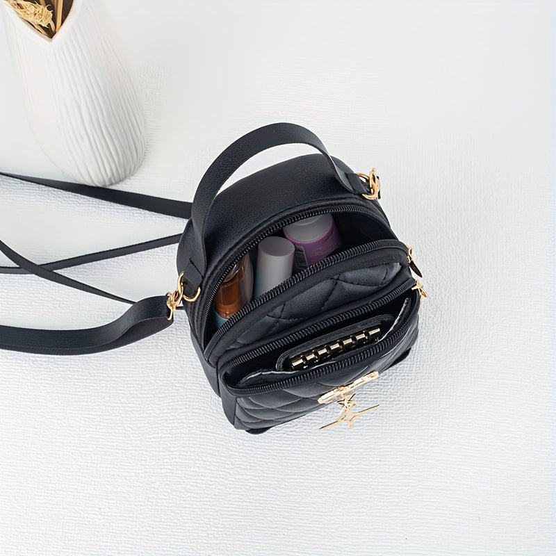 s Rhombus Backpack, Golden-Tone Hardware - Black/Pink/White, Mouse Pad Keychain Lock Compatible, Durable Adjustable Strap & Zipper Closure, Golden-Tone Plaque for Keys, Casual Handbag for Travel, Everyday Use (Poly, for Teena