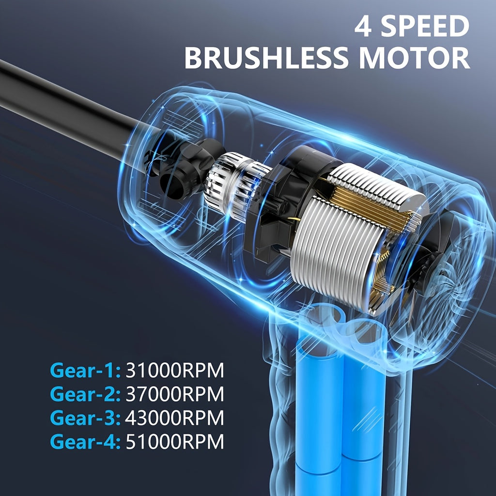 Cordless Electric Air Duster with 51000 RPM High-Power Blower, 4-Speed Adjustable & LCD Display, 3000mAh Fast Charging, 15-45 Min Runtime, USB-Powered Portable Cordless Vacuum Cleaner for Computers, Keyboards, TVs, Gaming Con