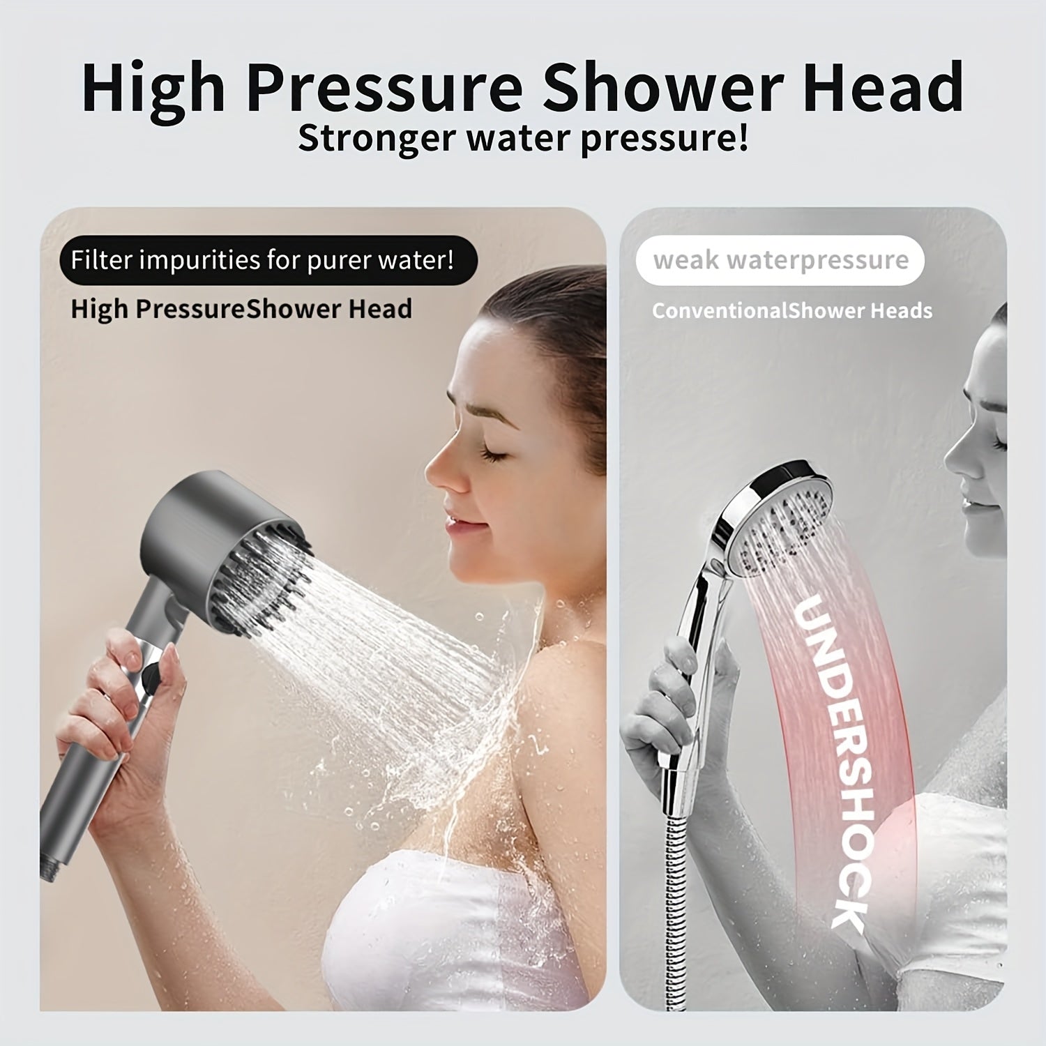 10pcs High-pressure Shower Nozzle Set, With Turbine Spray, Wall Mounted, 3-stage Adjustable Spray Mode, With 6 Dirt Removal Water Filters, Comfortable Skin, Bathroom Shower Accessories, Shower Nozzle And 60 Inch Hose Set