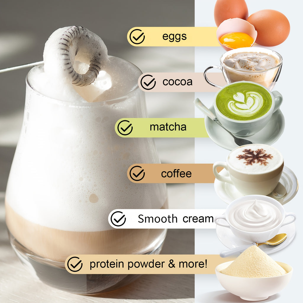 Lalayuan Powerful Electric Milk Frother & Drink Mixer - Heavy-Duty Stainless Steel Handheld Electric Whisk with 2-in-1 Design, 2-in-1 Foaming & Blending