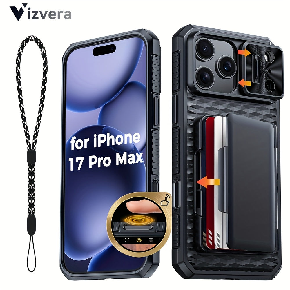 Compatible with iPhone 17 Pro Max Case Wallet (with mobile phone lanyard with Built - in Card Holder (Stores 4 - 5 Cards) | Slide Lens Cover & with Camera Control Capture Button |Halloween gifts/Thanksgiving gifts/Christmas g