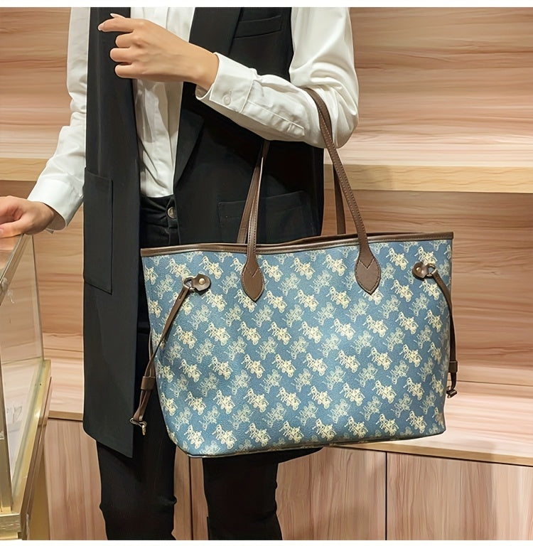 Elegant Floral Tote Bag with Red Interior, Large Capacity, Golden-Tone Hardware, And Detachable Shoulder Strap - Ideal for Daily Travel And Commuting, Travel Tote Bag | Floral Print Tote | Durable Handles, Tote Bag