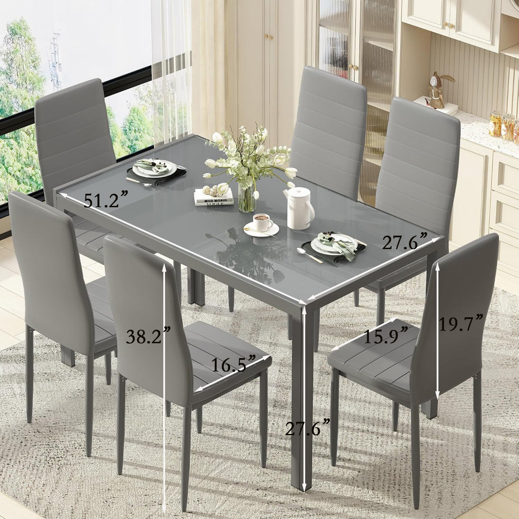 7-Piece Modern Glass Dining Table