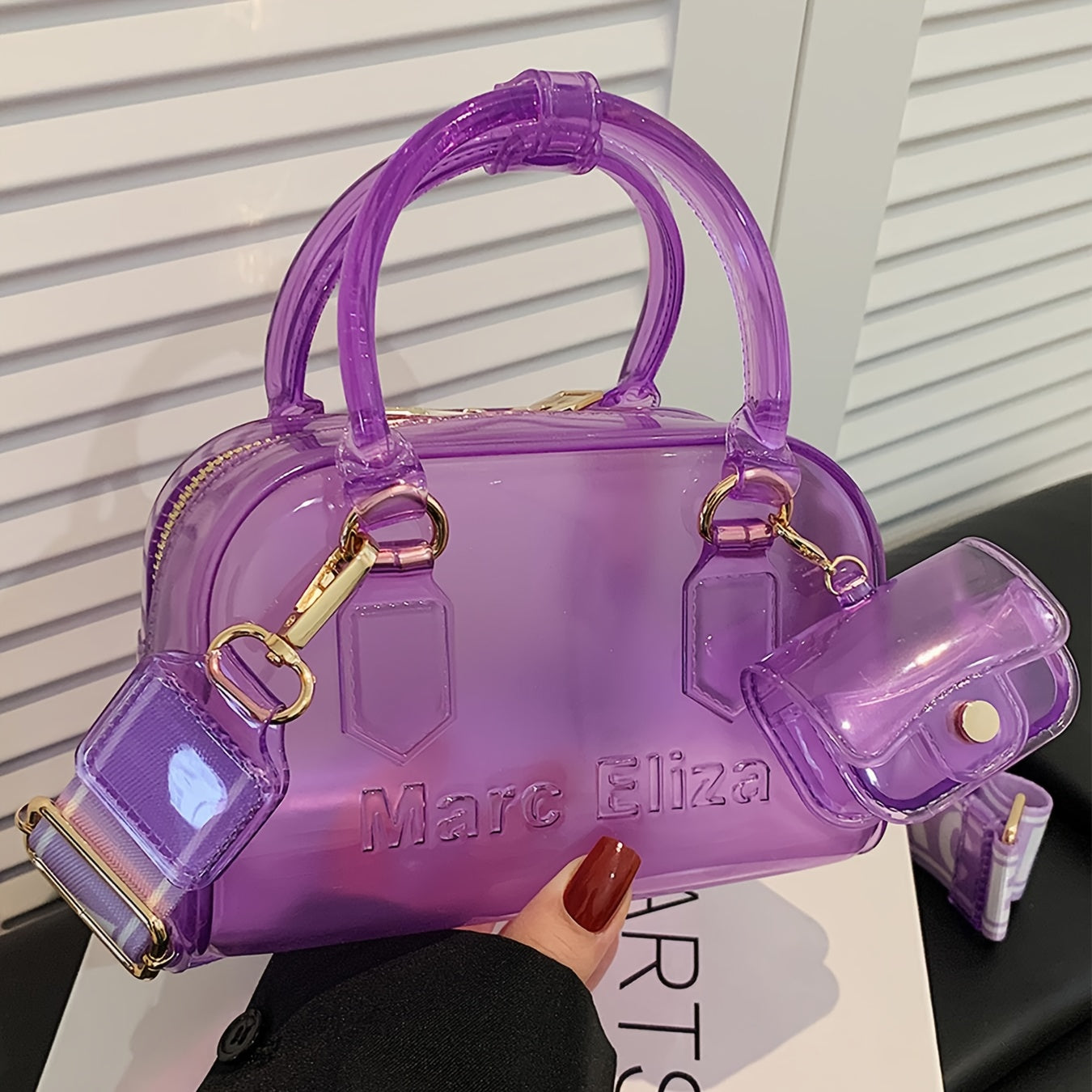 [Golden-Tone Hardware Purse] Clear PVC Handbag - Women's Convertible Crossbody/Shoulder Bag with Golden-Tone Hardware | Lightweight Purse for Everyday, Parties, Formal Events | Easy-Clean & Durable Design in Black, Bright Col