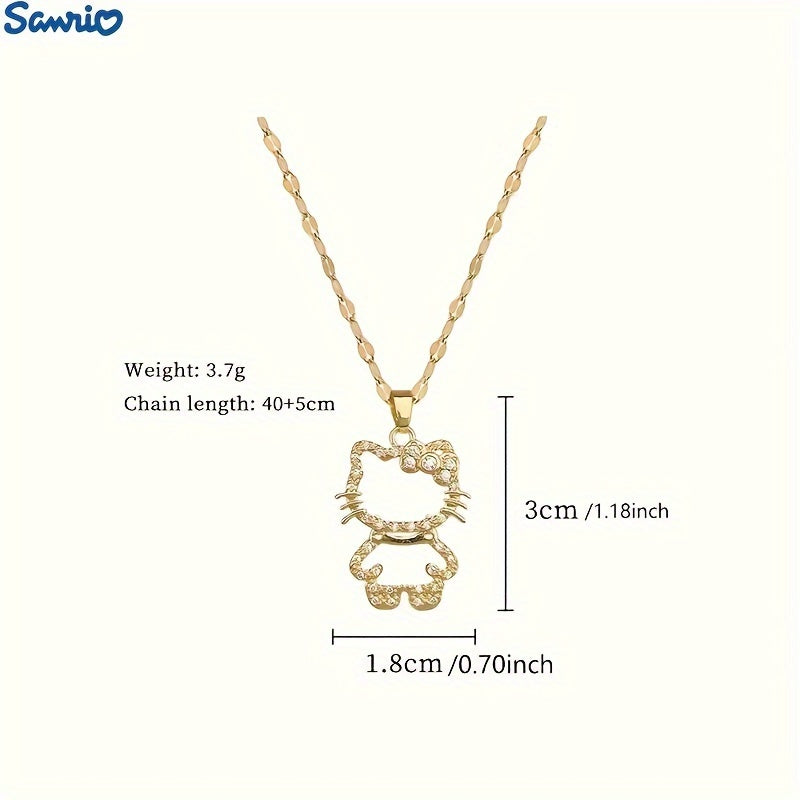 [Dainty Kawaii Cat Lover Gift] 1pc Sanrio Kate Cat Necklace | Stainless Steel Cute Hollow Collar Bone Chain with Black Bead Accent - Minimalist Everyday Jewelry for Women, Dainty Kawaii Cat Lover Gift, Year-Round Wear, Comfor