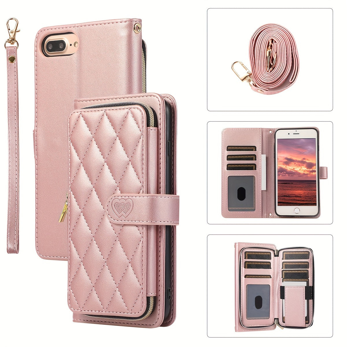 Crossbody Wallet Case Designed for Iphone 16E, 16, 15, 14, 13, 12, 11 Pro Max, 7, 8 Plus, SE 2020, And SE 2022, Featuring a Zippered Handbag Style, Flip Cover, Kickstand Folio, Card Slots, Wrist Strap, And Lanyard for The for
