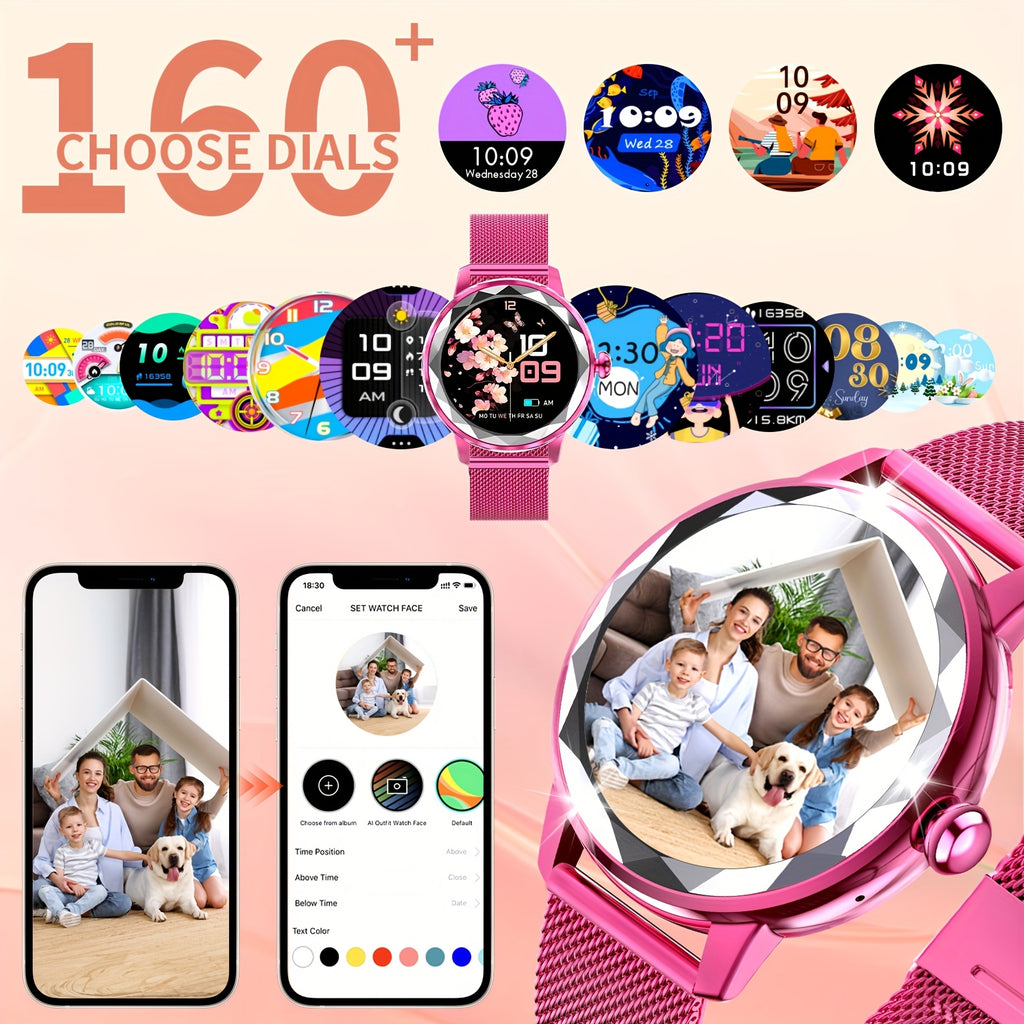 Elegant Pink Smartwatch for Women - Wireless Call, Voice Control, Sleep Tracking, and Sports Mode, Compatible with Android and iPhone, Perfect Gift for Girlfriend or Wife