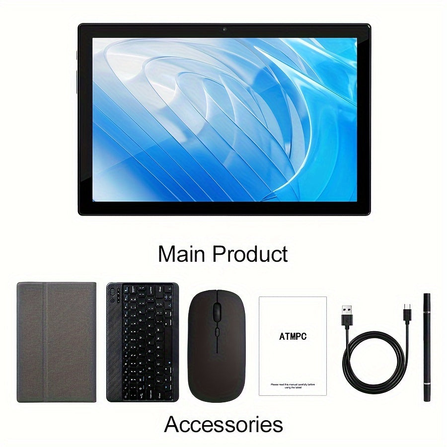 Tablet 10.1 Inch Android 14 OS Pad, 2in 1 Pad with Keyboard, Mouse, Case, Stylus without wireless function, 128GB ROM 12GB 4GB+8GB Expanded RAM, Dual Camera, Eight Core Processor, 1280 * 800 IPS High-definition Display Screen