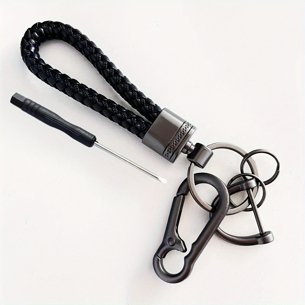 1pc High-End Alloy Car Keychain Pendant, Metal Braided Rope Design, Couple's Cool Accessory, Durable and Stylish