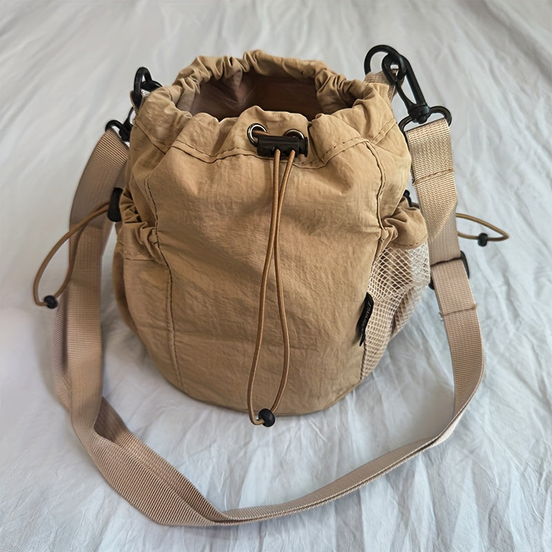 Women's Lightweight Crossbody Bag, Convertible Clutch Purse with Adjustable Strap, Drawstring Closure, Side Mesh Pocket, Compact Everyday Bag for Women, Travel, Work, Dates, Available in Purple, Black, Green, Blue, Khaki, Ide