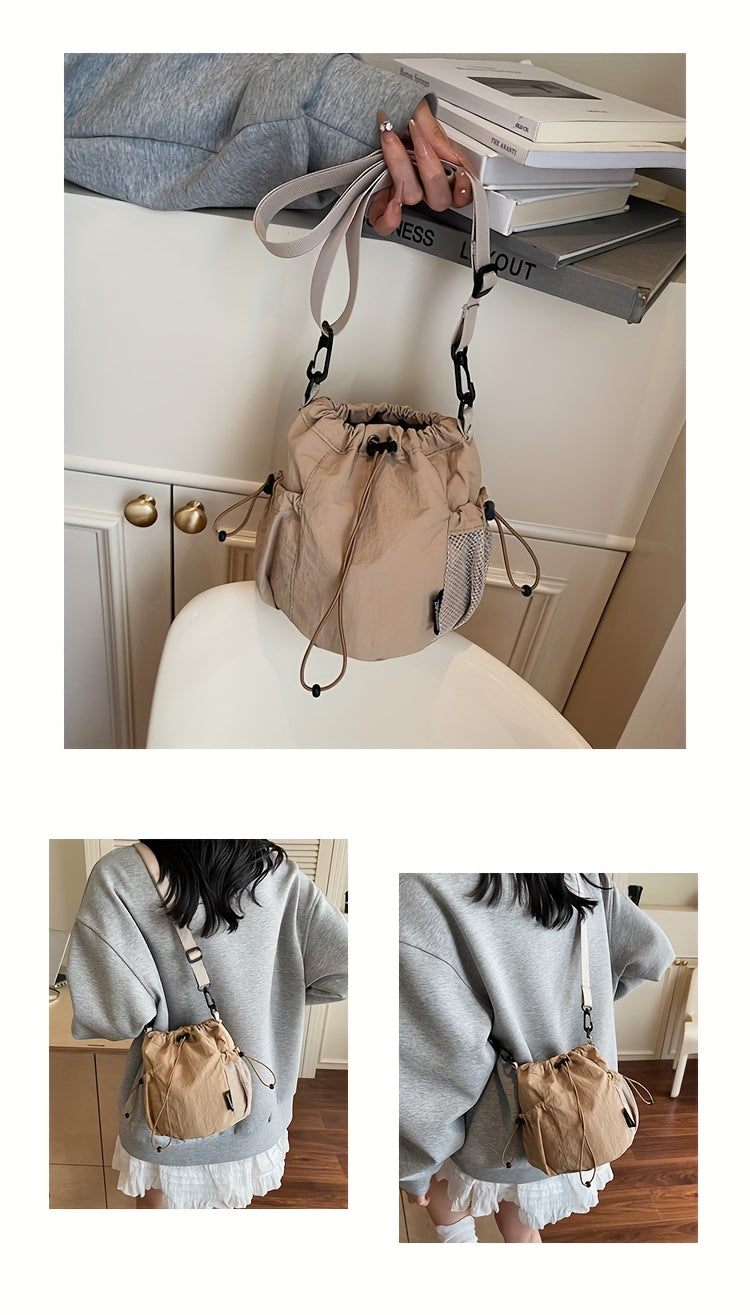 Women's Lightweight Crossbody Bag, Convertible Clutch Purse with Adjustable Strap, Drawstring Closure, Side Mesh Pocket, Compact Everyday Bag for Women, Travel, Work, Dates, Available in Purple, Black, Green, Blue, Khaki, Ide