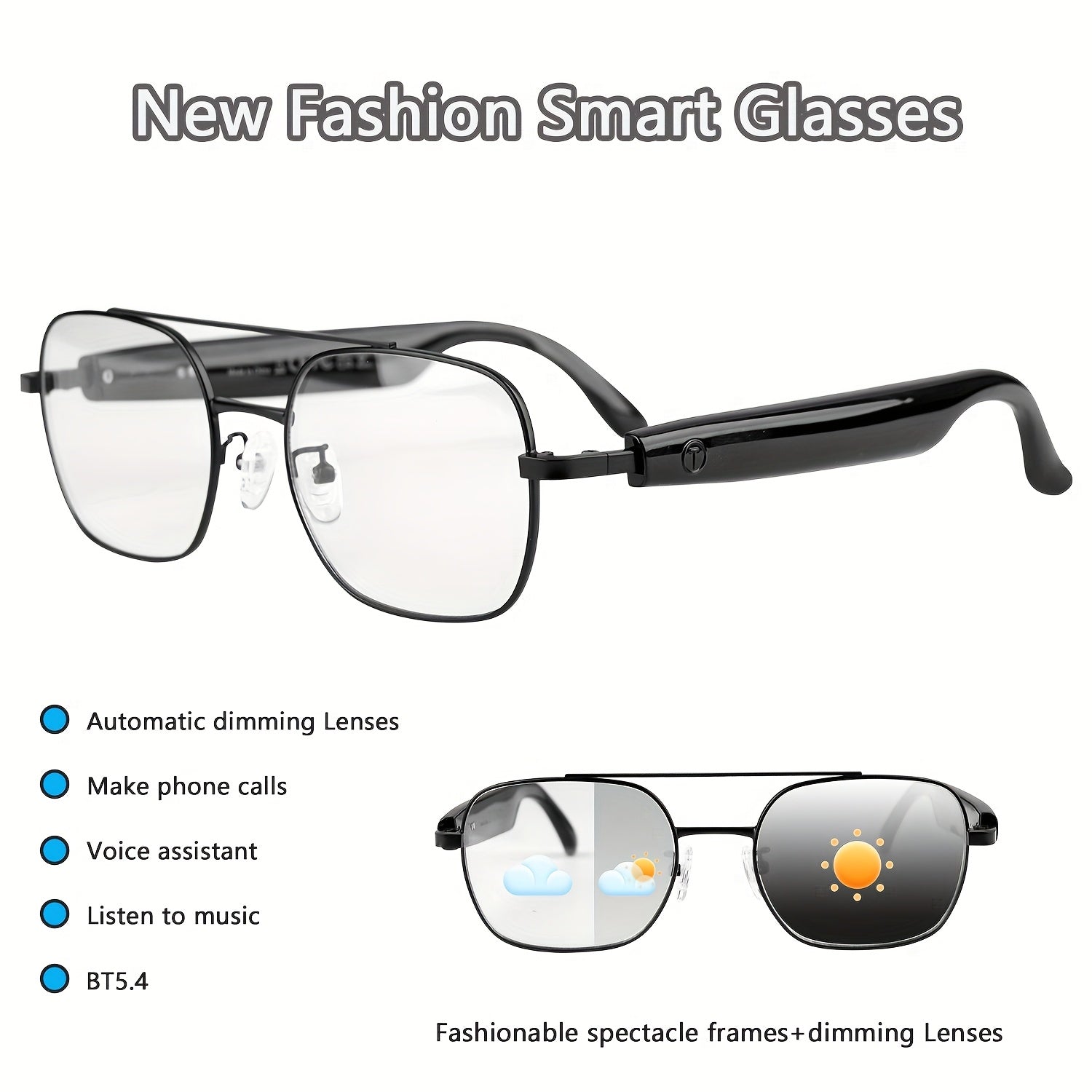 [Smart Glasses] 2025 Smart Glasses with Auto-Dimming & Auto-Focusing, Wireless, Anti-Blue Light Lens, AI Voice Assistant, Music/Call, Magnetic Charging, Compatible with Smartphone/Tablet - Smart Glasses for Men & Women, Ideal