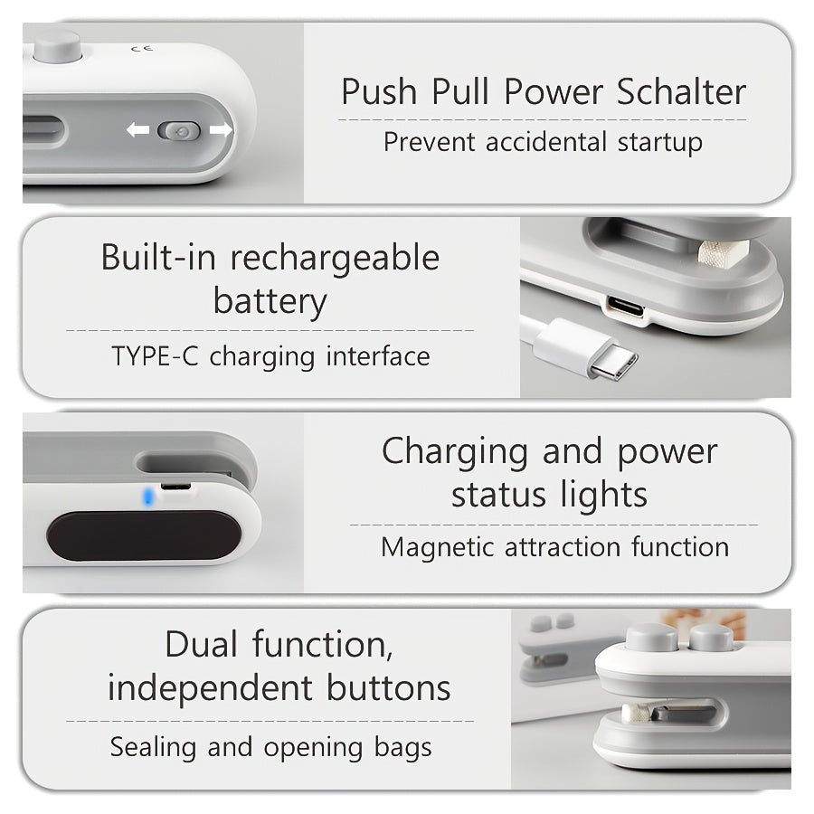 1pc Portable Hand- Sealing Machine with Magnetic Closure & USB- (Battery/USB Charging) - Mini PVC Plastic Bag Sealer for Snacks,,, for home, Travel, Picnic, Camping - Seals Chip Bags, Packaging Automatically