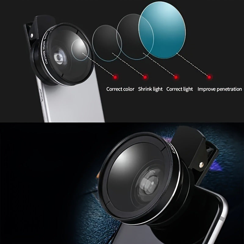 2-in-1 Smartphone Camera Lens Kit - ABS Wide Angle & Macro, PVC Material, Compatible with Most Smartphones, Includes 2 Lens Attachments for Enhanced Photography Experience, Smartphone Camera Lens Kit|Wide Angle Lens| Macro Le