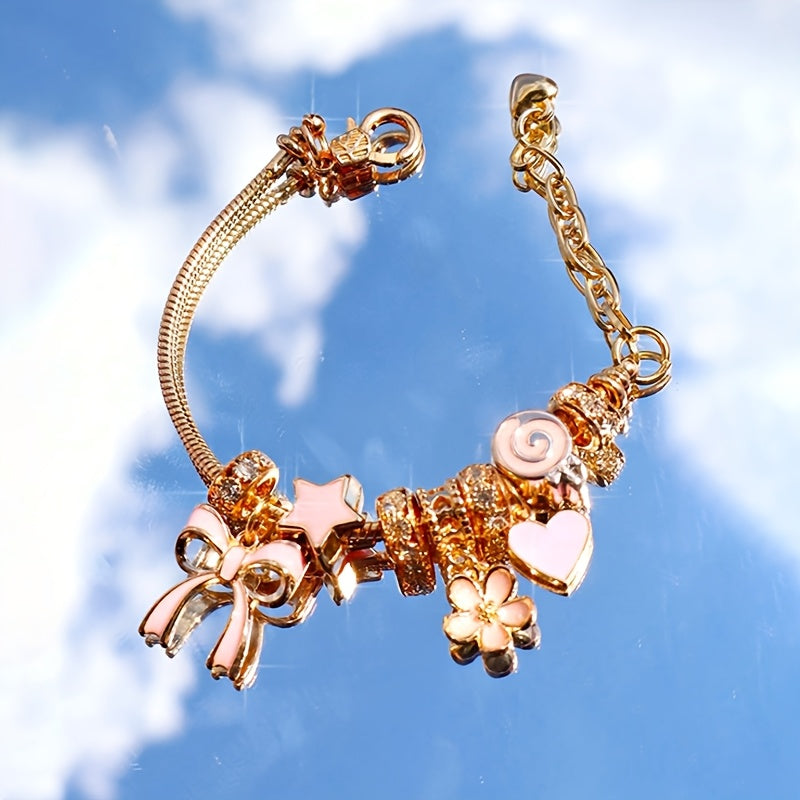 [1pc Rose Golden Charm Bracelet] 1pc Rose Golden-Plated Adjustable Charm Bracelet | Sparkling Artificial Crystal Accents, Ballet-Inspired Design for Valentine's Day, Mother's Day, Weddings & Special Occasions