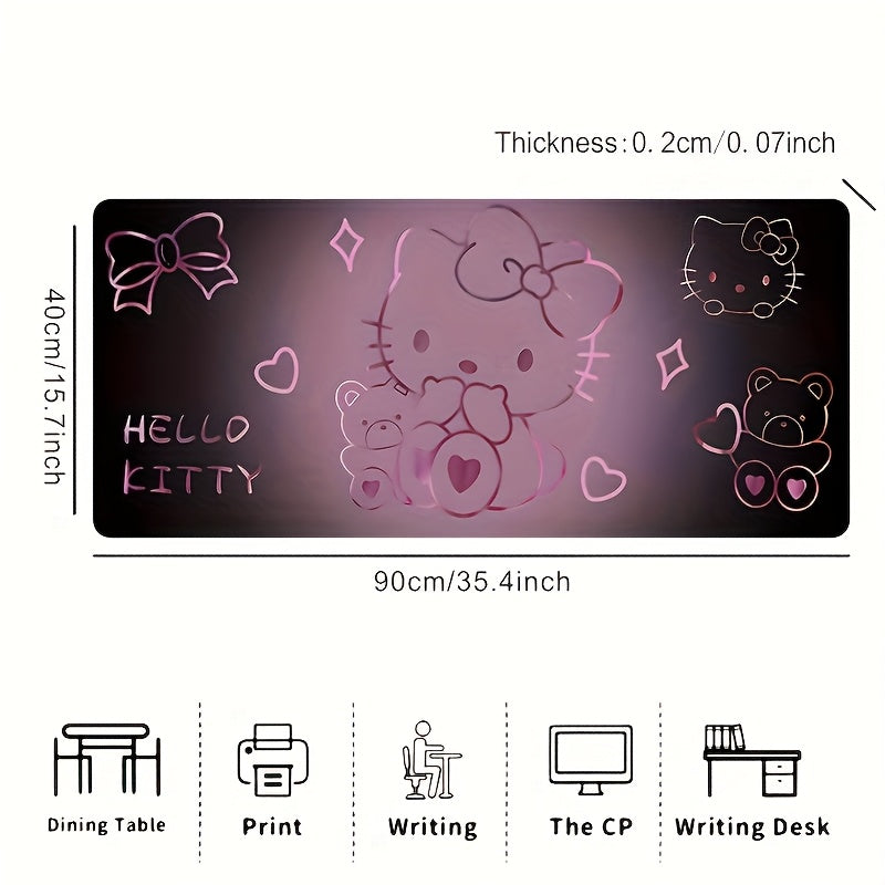 [Hello Kitty Mouse Pad] Sanrio Hello Kitty Large Gaming Mouse Pad & Desk Mat | Anti-Slip Washable Rubber Base, Stitched Edges, Cute Cartoon Design with Hearts & Stars for Office, Gaming, Workspace - Perfect Gift for Fans, Ani