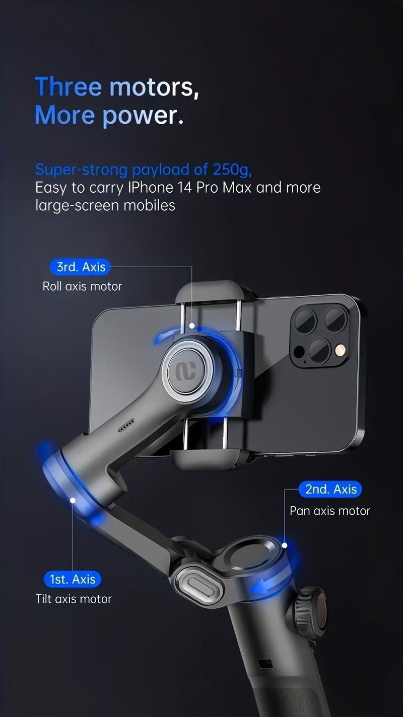[ Gimbal Stabilizer]AOCHUAN Smart XE, Foldable And Portable Gimbal Stabilizer, Three-axis Stabilization And Anti-shake, 360-degree Rotation AI Automatic Face Tracking Shooting, Suitable For Panorama Gesture Control, Compatibl