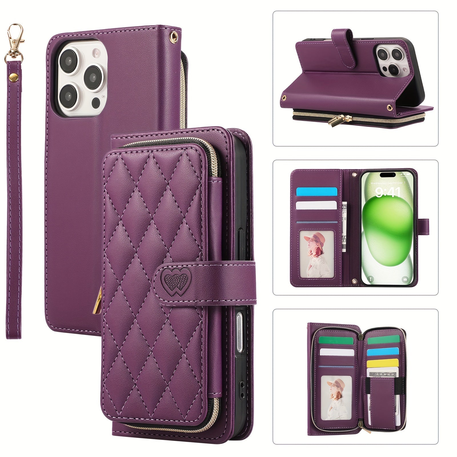 Crossbody Wallet Case Designed for Iphone 16E, 16, 15, 14, 13, 12, 11 Pro Max, 7, 8 Plus, SE 2020, And SE 2022, Featuring a Zippered Handbag Style, Flip Cover, Kickstand Folio, Card Slots, Wrist Strap, And Lanyard for The for