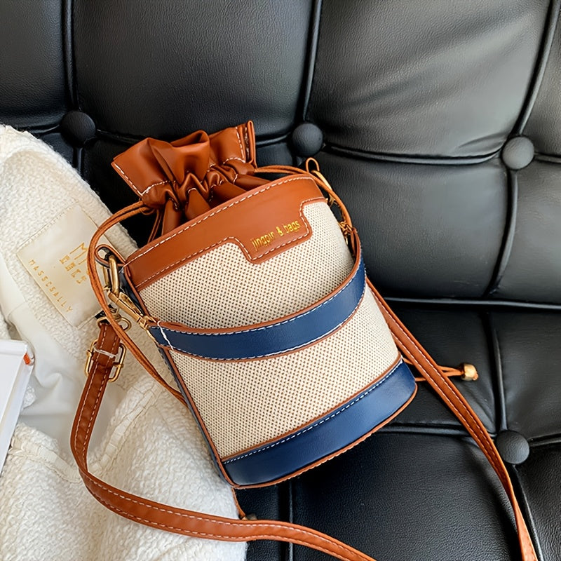 [Vintage Bucket Bag] Lightweight Vintage Style Shoulder Bucket Bag for Women | Messenger Bag with Adjustable Strap, Drawstring Closure, Polyester Lined, No Pattern - Crossbody Bag