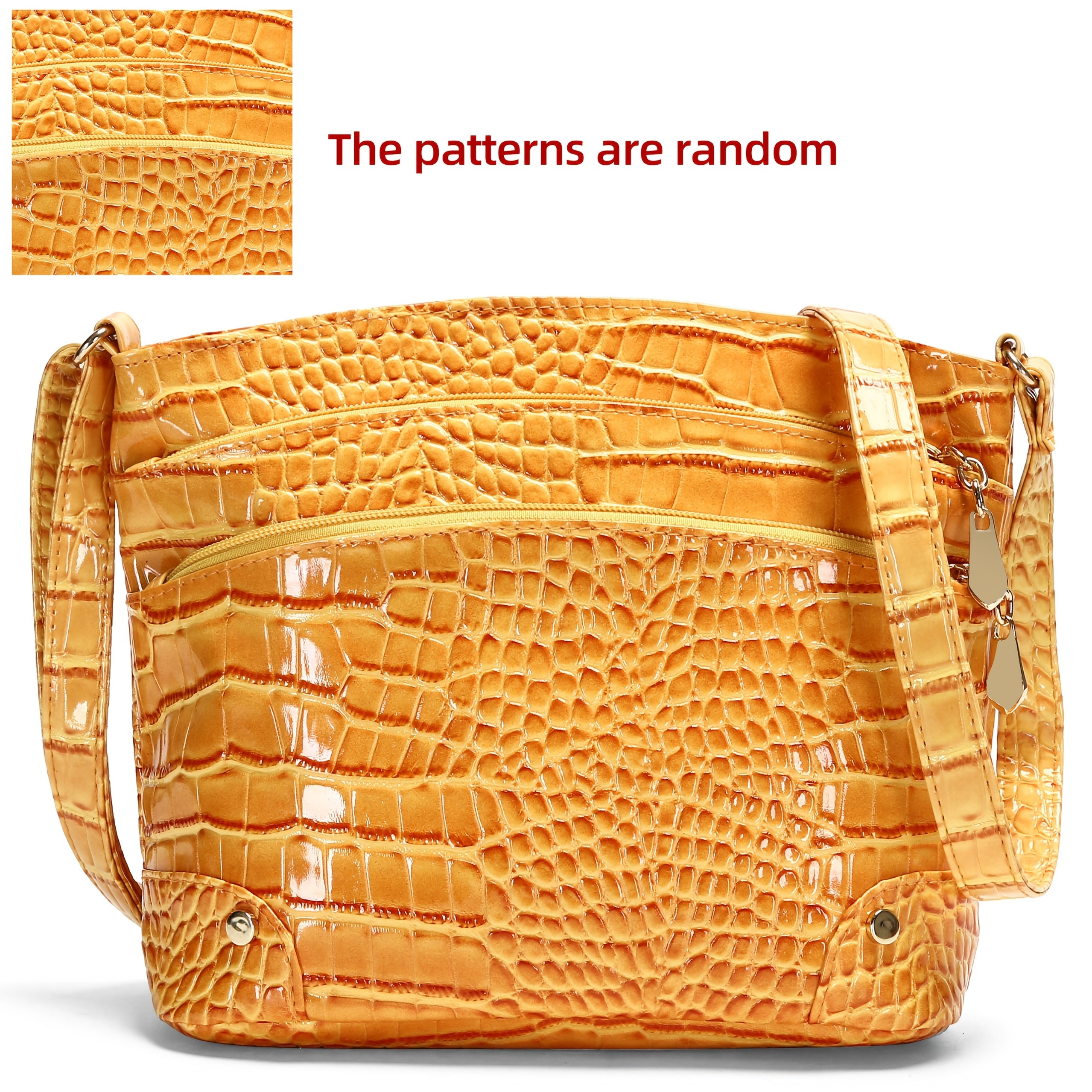 Shiny Crocodile Pattern Women'S Bag, PU Soft Shoulder Bag, Multi-Layer Crossbody Bag, Stylish And Versatile Large Capacity Bucket Bag.