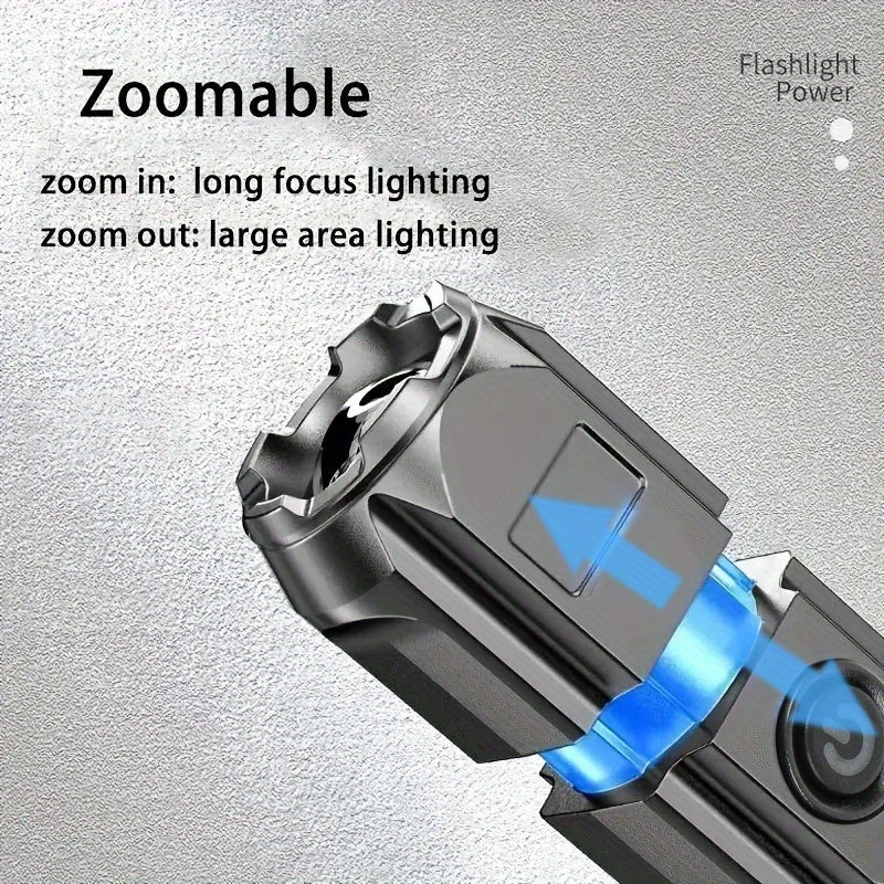 Baihuibri 1pc powerful variable focus flashlight, multifunctional portable household small flashlight, telescopic zoom light, rechargeable, suitable for outdoor lighting, work, exploration hiking