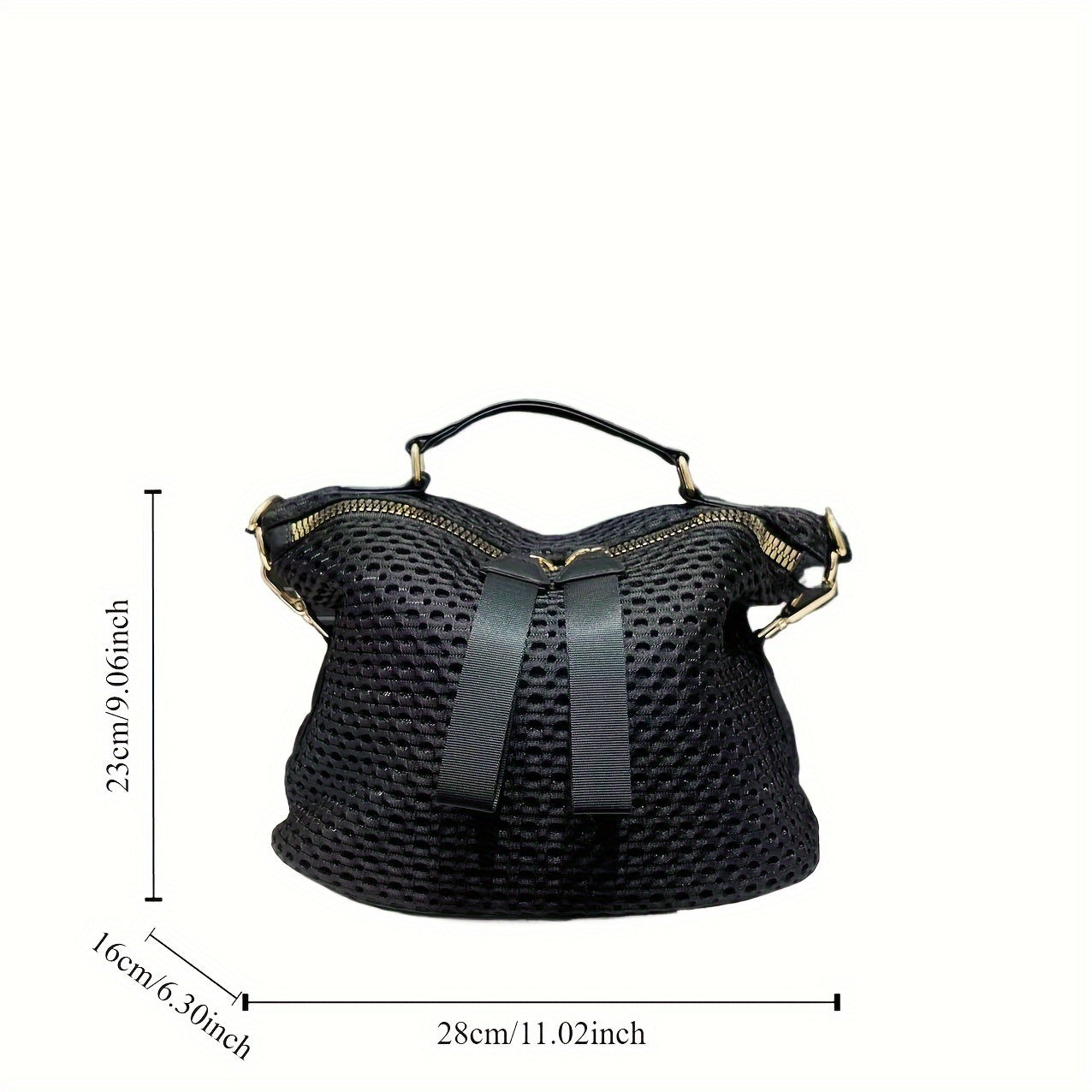 [Mesh Crossbody Bag] Lightweight Black Nylon Mesh Crossbody Bag - Chic Women's, Versatile with Wide Strap & Detachable Shoulder Strap, Zip Closure