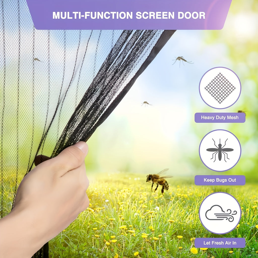 Heavy-Duty Magnetic Screen Door - Self-Sealing, Handsfree Mesh Insect Barrier for Pet and Child Friendly Use with Magnets Strips Installation | Durable Nylon Material in Bohemian Style Hand Wash Only, Stylish Entryway, Reinfo
