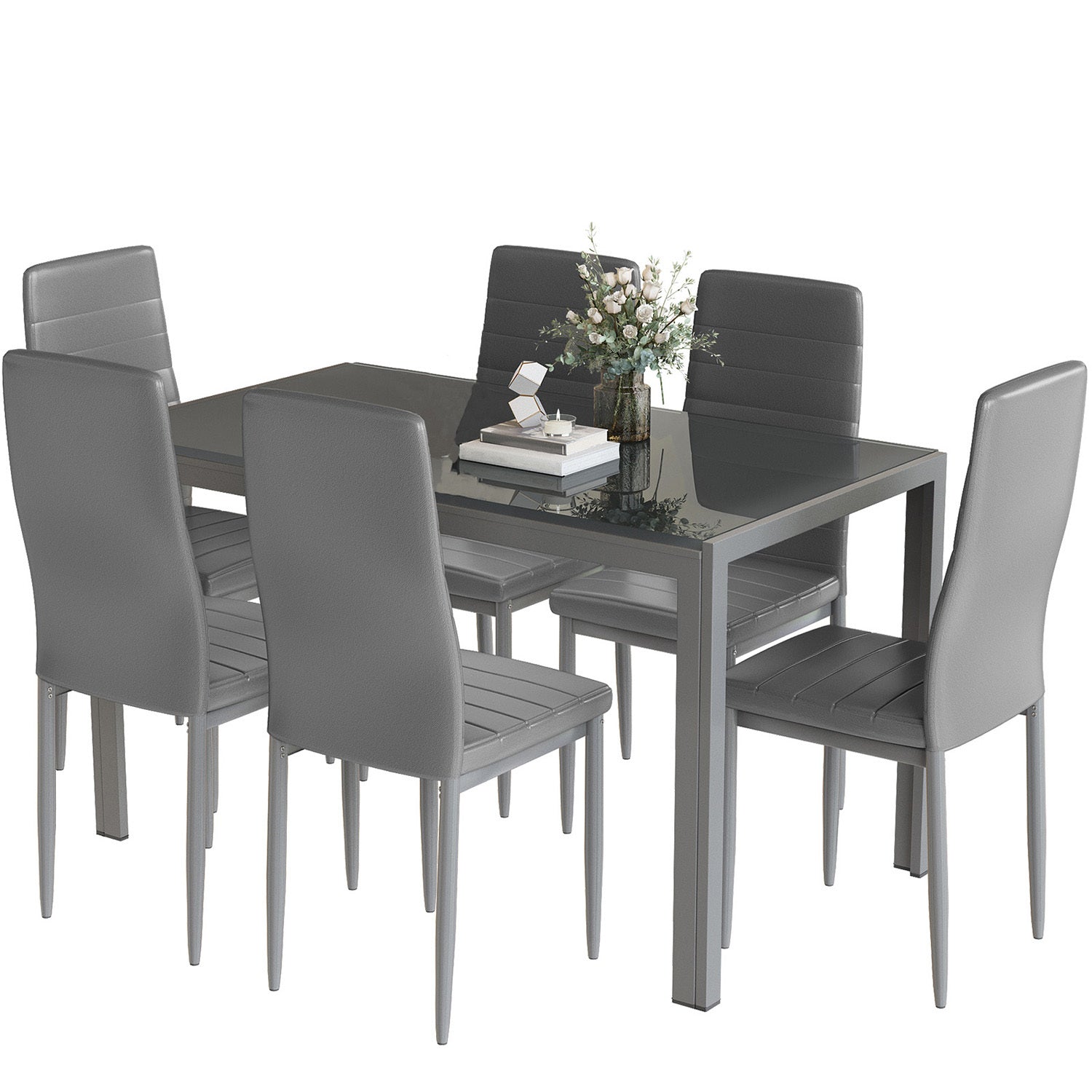7-Piece Modern Glass Dining Table