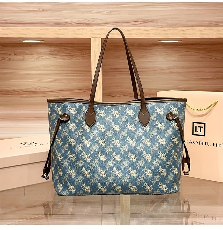 Elegant Floral Tote Bag with Red Interior, Large Capacity, Golden-Tone Hardware, And Detachable Shoulder Strap - Ideal for Daily Travel And Commuting, Travel Tote Bag | Floral Print Tote | Durable Handles, Tote Bag