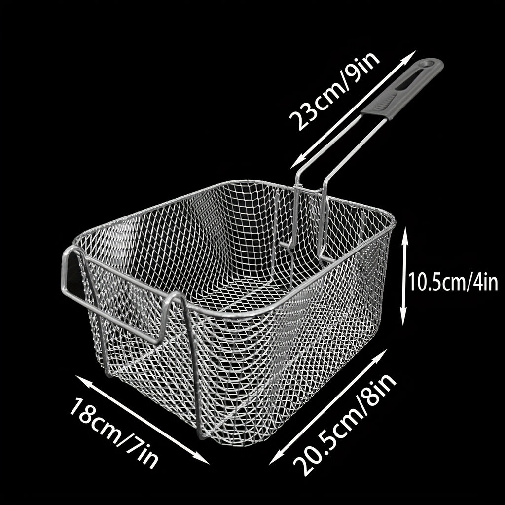 [Stainless Steel Frying Basket] Stainless Steel Frying Basket with Foldable Handle, Heat-Resistant Mesh for French Fries, Chicken Wings, and Snacks, Easy to Clean Cooking Tool for Home and Commercial Kitchen Use