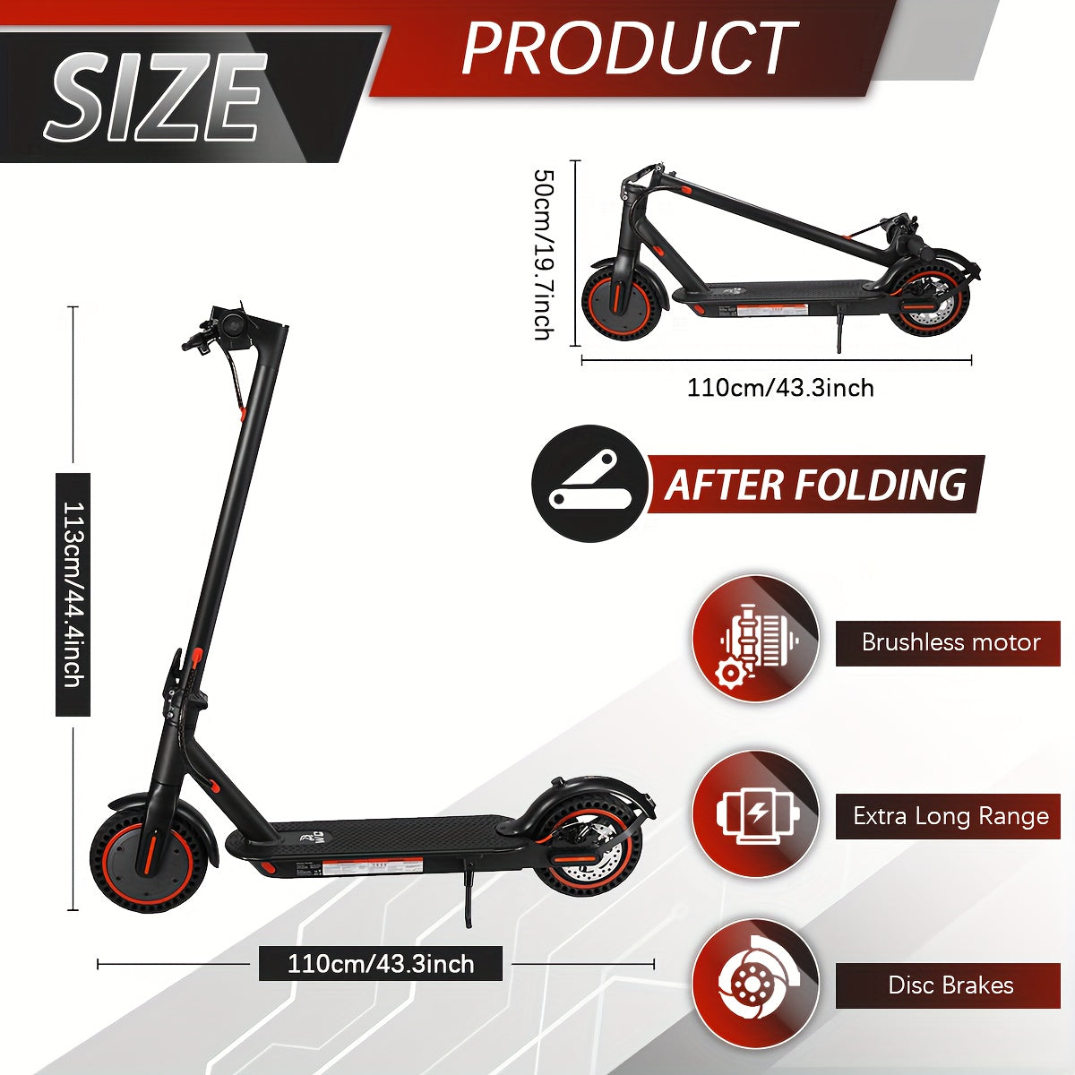 8.5 Inch Foldable Electric Scooter for Adults with LED Display Motor Power Ranges for 350W, Class A 7.8/10.4Ah Lithium Battery, 3 Speed Modes, 15 - 30 Mile Range And Maximum Load Capacity Of 220.46 LB